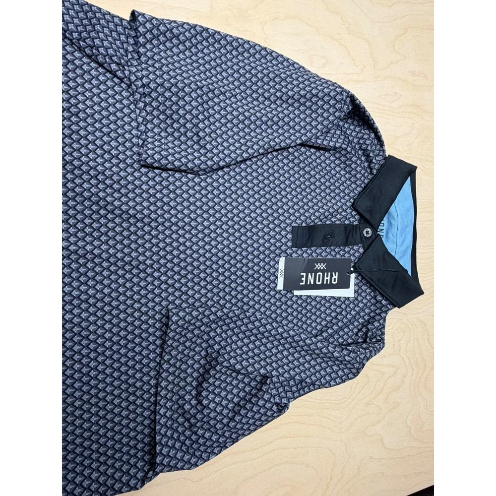 Rhone black geo Polo Mens Size M Short Sleeve GOLDFUSION Anti-Odor